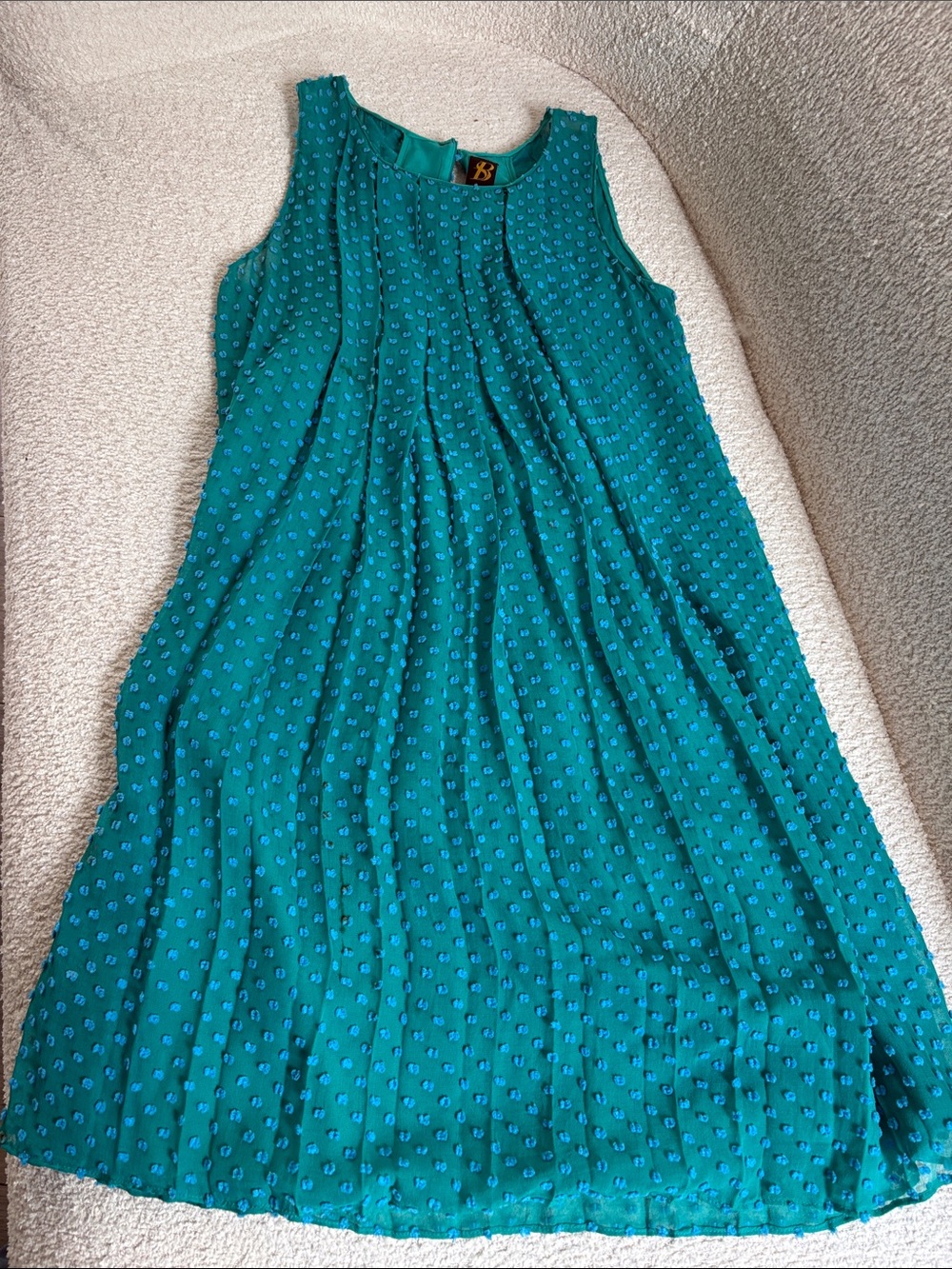 Sleeveless Teal Green Textured A-Line Dress